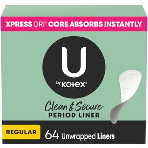 U by Kotex Panty Liners, Clean & Secure, Light Absorbency, Regular Length, 64 Count 