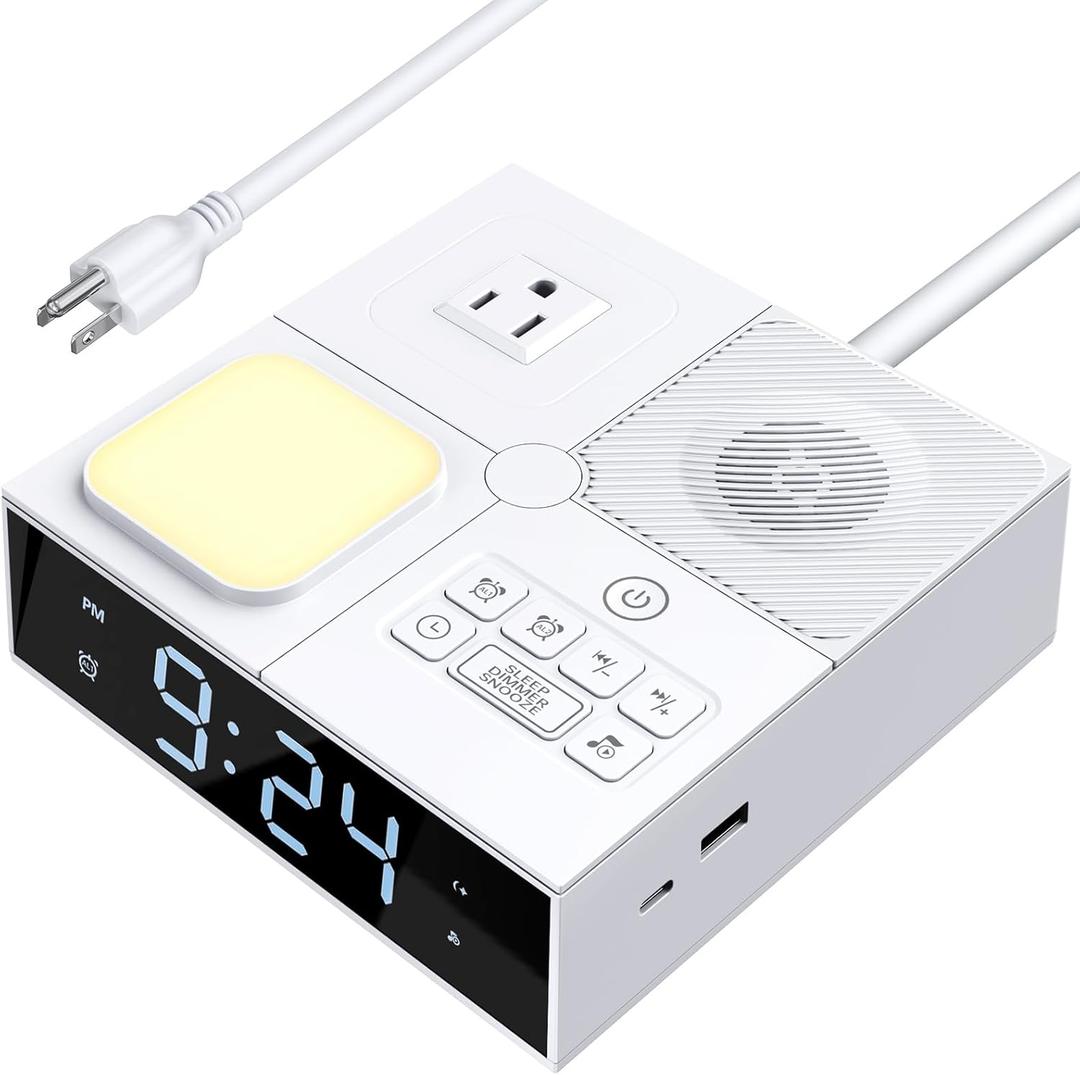 White Noise Sound Machine with Dual Alarm Clock - Soft Night Light 41 Non Looping Sounds USB Port Charger 3 Timers Memory Function 31 Adjustable Volume Sleep Sound Machine for Adult & Home Bedroom