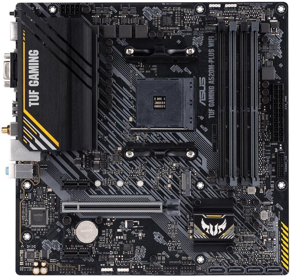 ASUS TUF Gaming A520M-PLUS (WiFi) AMD AM4 (3rd Gen Ryzen) microATX Gaming Motherboard (M.2 Support, 802.11ac Wi-Fi, DisplayPort, HDMI, D-Sub, USB 3.2 Gen 1 Type-A and Aura Addressable Gen 2 headers)