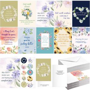 50 Pack Religious Get Well Cards with Scripture Assorted Bible Verse 4 x 6 Inch Affirmation Inspirational Christian Watercolor Floral Photography Wishing You Well Greeting Cards with Envelopes