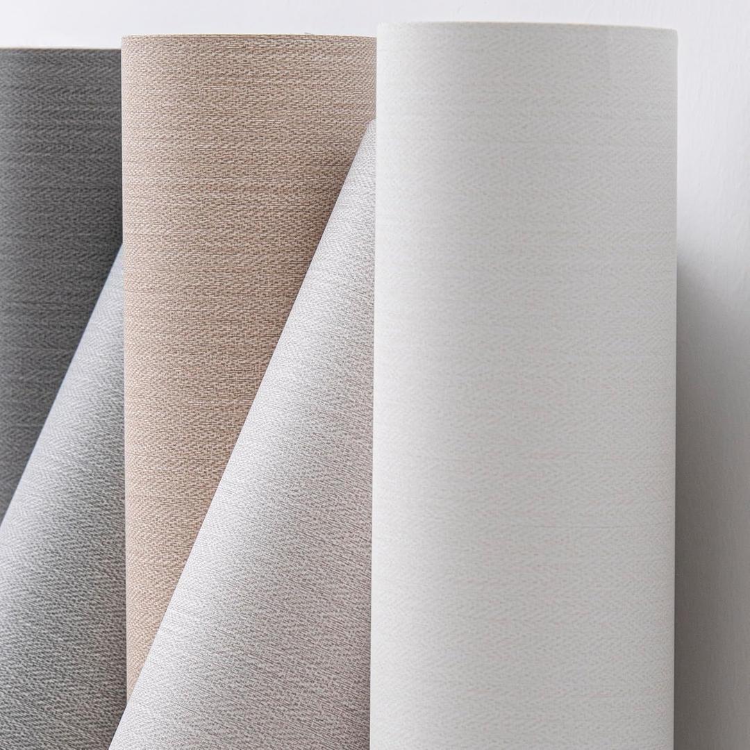 Haimin Fabric Wallpaper Textured Contact Paper (24in X 393in) White Peel and Stick Faux Linen Wall Paper Self-Adhesive Vinyl Wallpaper Herringbone Look