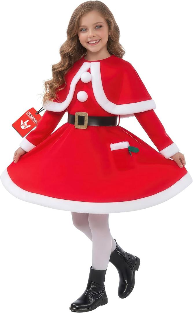 Morph Kids Santa Costume, Girls Santa Costume, Christmas Costumes for Girls, Christmas Costumes for Kids (Large)