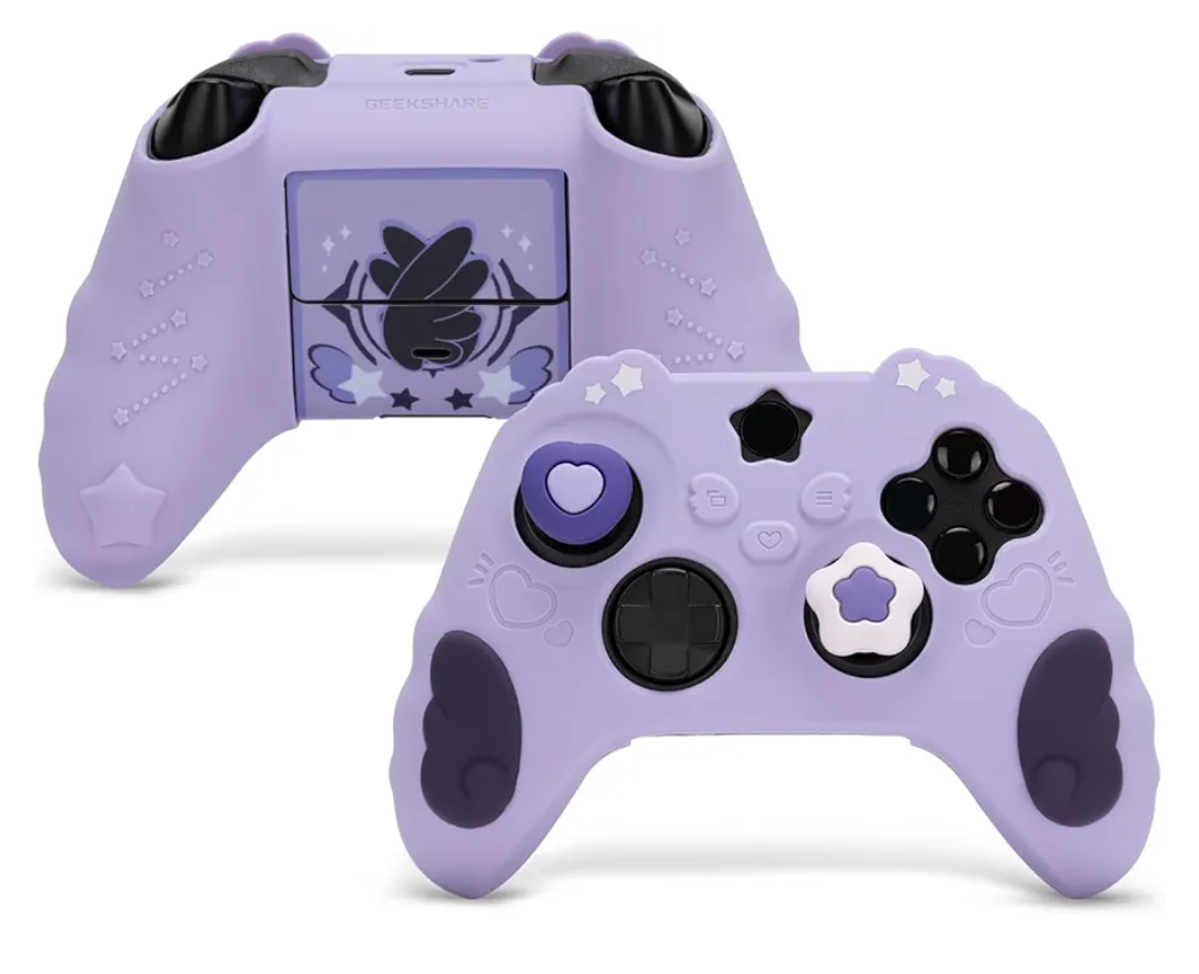 GeekShare Controller Skin Set for Xbox Soft Silicone Protective Cover Skin Case Compatible with Xbox Series X Controller with 2 Thumb Grip Caps and 2 Stickers - Star Wings Series Purple