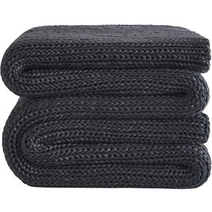 L'AGRATY Knitted Weighted Blanket - 48"x72" 15lbs Cooling Chunky Knit Heavy Blanket for Adults Braided Crochet Throw Thick Cable Yarn Knit Decorative Blanket No Beads Evenly Weighted Machine Washable (Dark Grey)