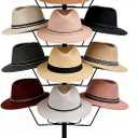 uyoyous 6-Tier Hats Display, 30 Hooks Rotating Hat Rack Stand with Lockable Wheels, Adjustable Commercial Retail Hats Organizer for Ball Cap, Straw Hat, Beret, Wig, Black