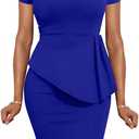 LAGSHIAN Women Fashion Peplum Bodycon Short Sleeve Bow Club Ruffle Pencil Party Dress XL