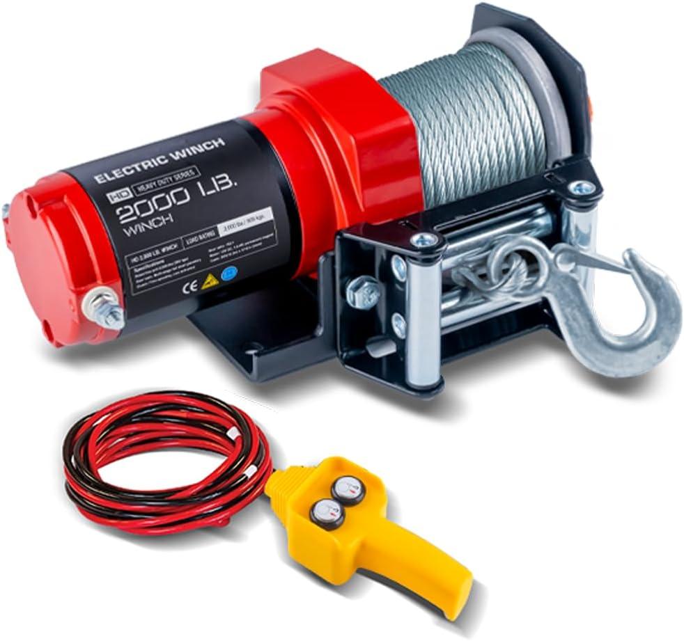 RUGCEL WINCH 2000lb, for ATV, with Steel Cable, ATV Winch with Wired Manual Remote Control Switch, with Mounting Plate, with Roller Fairlead&Hook