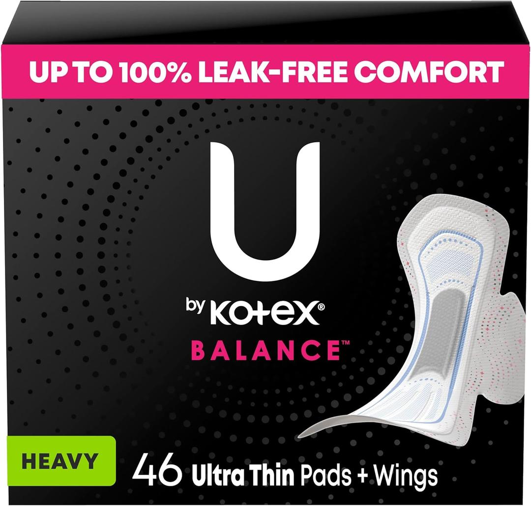U by Kotex Balance Ultra Thin Pads with Wings, Heavy Absorbency, 46 Count 