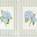 Green Striped Blue Hydrangea Wall Art Set French Country Floral Canvas Prints Vintage Grandmillenial Home Decor Botanical Poster Flower Picture Painting for Bedroom Kitchen 8x12inch Unframed (8L'' x 12W'', style-3 Unframed)