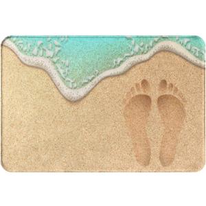 Summer Beach Footprints on The Soft Sand by The Sea 3D Print Bath Mats for Bathroom Non-Slip Absorbent Soft Microfiber Plush Doormat Rugs Decor Floor Mat16 x24