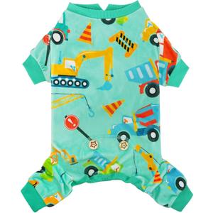 KYEESE Dog Pajamas Stretchy Pet Jammies Coat Comfy Pet Onesie Costume Velvet Dog Pajamas Small Sized Dogs Soft Dogs Clothes Pjs with Construction Vehicles Pattern, Large, 15-25lbs)