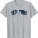 New York Vintage Varsity Sports Navy Text T-Shirt (Gray, XL)