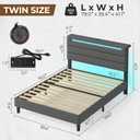 Rolanstar Twin Size Bed Frame, Storage Headboard with Charging Station and LED Lights, Upholstered Bed with Heavy Duty Wood Slats, No Box Spring Needed, Noise Free, Easy Assembly, Grey