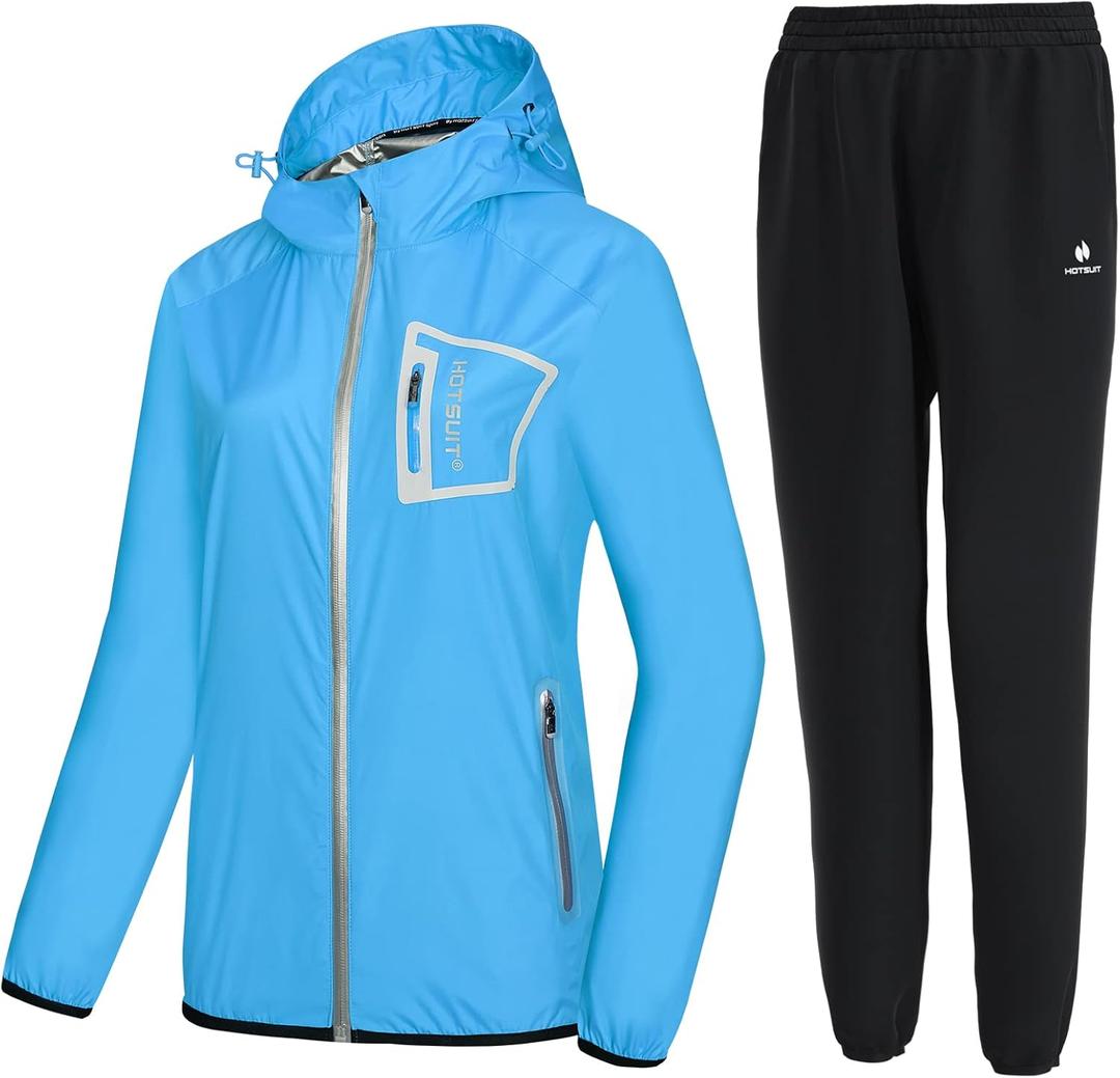 HOTSUIT Sauna Suit Women Durable Boxing Sweat Suits Gym Workout Exercise Sauna Jacket Pants, Blue, S