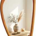 Solid Wood 30"x20" Irregular Asymmetrical Mirror, Japandi Boho Organic Shaped Decorative Accent Mirror, Small Natural Honey Walnut Wooden Wall-Mounted Mirror, Warm Walnut