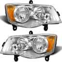 Compatible with 2011 2012 2013 2014 2015 2016 2018 2019 2020 Dodge Grand Caravan 08-16 Chrysler Town & Country Factory Style Headlights Chrome Housing Amber Reflector Driver and Passenger (OE Replacement, A-Chrome Housing / Amber Reflector / Clear Lens)