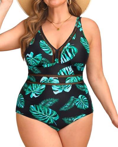 Daci Women Plus Size One Piece Swimsuits Sexy Hollow Out Bathing Suit V Neck Swimwear,XL
