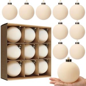 9 PCS Christmas Velvet Balls Flocked Xmas Tree Ball Ornaments Christmas Large Ball Set Xmas Tree Hanging Decoration 4 Inch, 6 Inch (Beiges, 4inch)