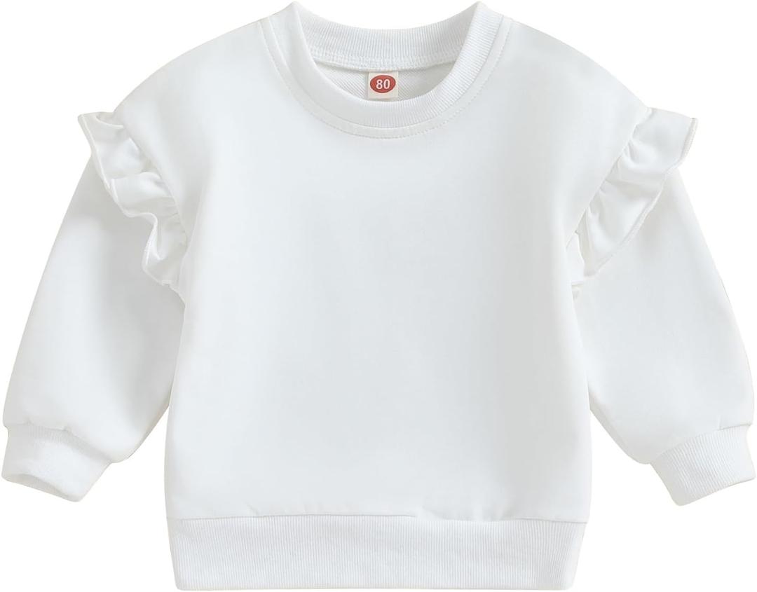 Baby Girl Boy Sweatshirts Toddler Trendy Solid Color Crew Neck Long Sleeve Pullovers Child Loose Top (12-18 Months, White)