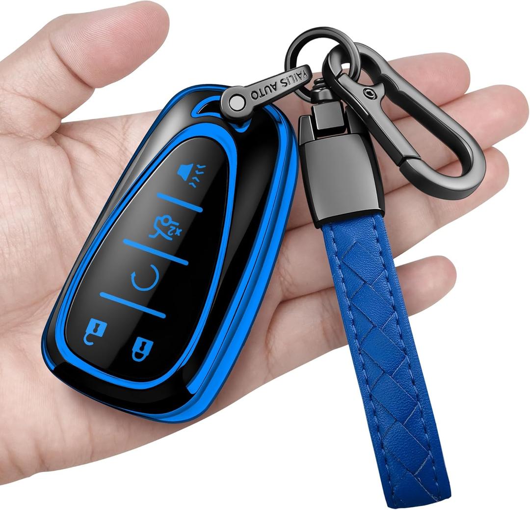 Sindeda for Chevrolet Key Fob Cover with Keychain Soft Full Protection Key Shell Key Case Compatible with 2016-2025 Chevy Equinox Malibu Spark Cruze Traverse Blazer (Blue, 5 Buttons)