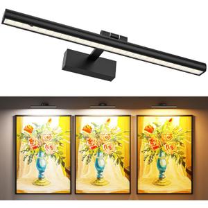 Wireless Picture Lights for Wall, Battery Operated Wall Light for Painting Rechargeable CCT Rotatable Art Gallery Light with Remote Dimmable Timer for Artwork Frame Display Dartboard (Black, 16inch)