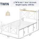 DynJest Twin White Bed Frame with Headboard and Footboard, Storage Shelf with LED Lights and Charging Station, Strong Metal Slats Support, No Box Spring Needed, Under Bed Storage, Easy Assembly