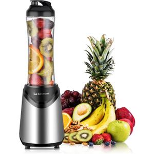 La Reveuse Smoothies Blender Personal Size 300 Watts with 18 oz BPA-Free Portable Travel Sports Bottle, Silver