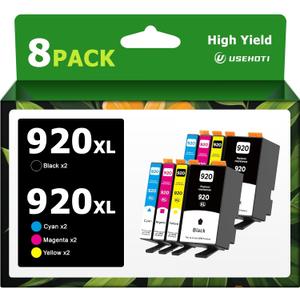 920 920XL Ink Cartridges Combo Pack Compatible with HP 920 / 920XL, for HP OfficeJet 6000 6500 6500A 7000 7500 7500A Printers, 8 Pack (2 Black, 2 Cyan, 2 Magenta, 2 Yellow)