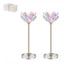 Crystal Candle Holders Set of 2, Lotus Flower Candlestick Holders with Mirror Base, Metal Stand, Elegant Table Centerpieces for Home Decor, Wedding, Party (Taper Candle)