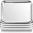 E-far Stainless Steel Kids Plates, 4 Pieces Mini Metal Dinner Dish Set for Kids Toddler Child, 7.3 x 5.3 x 0.75, Non-Toxic & Dishwasher Safe, Great for Self-Feeding/Picnic/Outdoor Camping