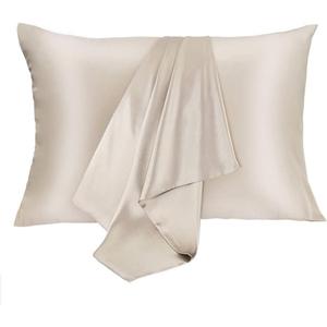 JOGJUE Silk Pillowcase for Hair and Skin 2 Pack 100% Mulberry Silk Bed Pillowcase Hypoallergenic Soft Breathable Both Sides Silk Pillow Case with Hidden Zipper, Queen Size Pillow Cases (Buff Beige)