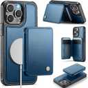 Compatible with Magsafe for iPhone 15 Pro Max Wallet Case Magnetic Card Holder, RFID Blocking 2 in 1 Detachable Kickstand Shockproof Case for Apple 15 Pro Max, Blue