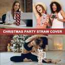 Christmas Halloween Straw Covers Cap Compatible with Stanley Cup 30 40 oz, 4PCS Silicone Reusable Drinking Straw Topper Including 4 styles, Funny Party Straw Cover for Stanley. (Pink Christmas Set)