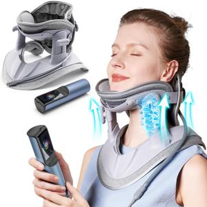 Cervical Neck Traction Device Fast Air Pump Neck Brace, Adjustable Inflatable Neck Stretcher with 3 Power Tractions Pain Relief Neck Decompression Tension Relief (universal, Grey)
