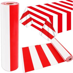 100Ft Long Tablecloth Roll Red and White Striped Tablecloth Carnival Circus Tent Party Supplies Halloween Christmas Plastic Picnic Table Cover for Birthday Party Circus Backdrop Banner Decoration