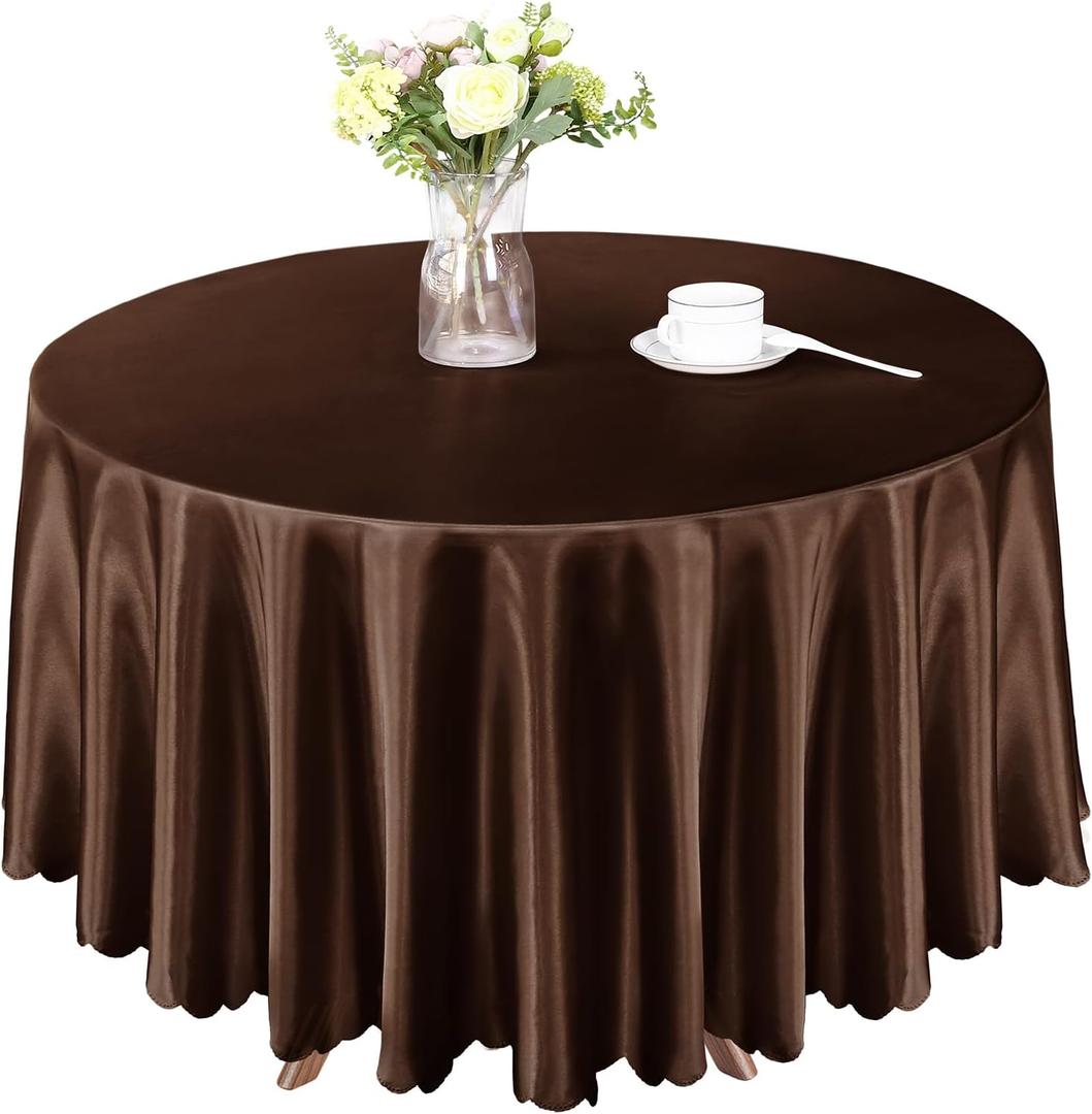 Homiest 1 Pack 84 Inch / 7ft Round Tablecloth Satin Table Cover, Dark Brown Table Cloth Overlay Bright Table Decorations, Silky Satin Dining Table Cloths for Wedding Reception Graduation Banquet, Chocolate Brown
