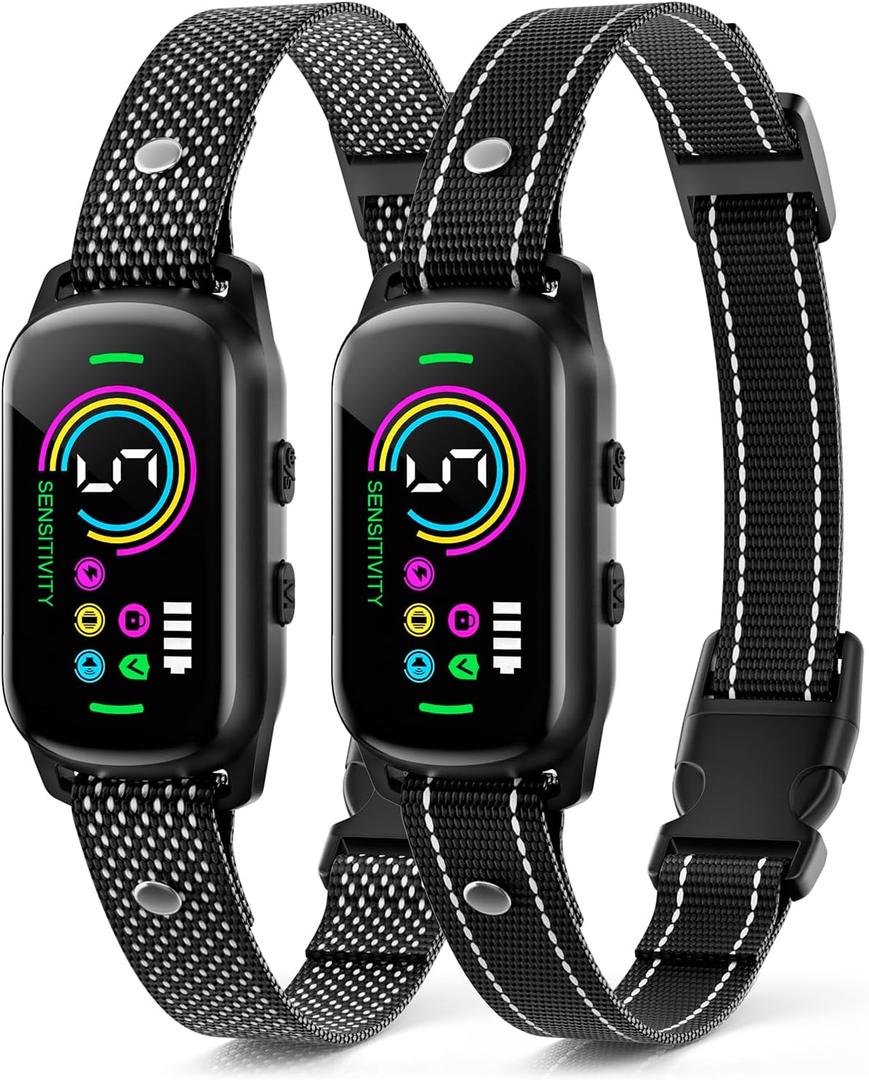 2 Pack Bark Collar, Rechargeable Dog Bark Collar for Large Medium Small Dogs, Smart Training Collar with 5 Adjustable Sensitivity Beep Vibration Harmless Shock, Anti Barking Device for Dogs (Black)