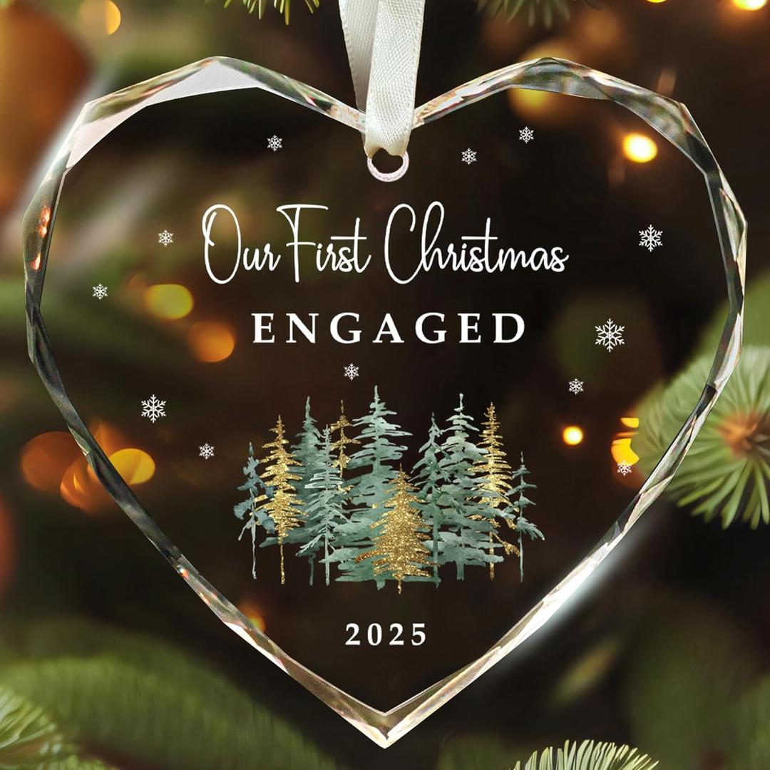 Engagement Gifts for Couples - Engagement Gift for Women, Her, Bride to Be - Newly Engaged Gifts for Her - Just Engaged Gift for Her, Friends, Fiance - Glass Our First Christmas Ornament 2025