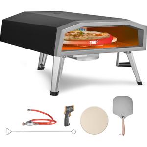 VEVOR Gas Outdoor Pizza Oven, 16-inch Propane Pizza Ovens with Auto Rotatable Stone, Large Portable Pizza Maker for Outside BackYard Camp, Waterproof Bag, Peel, IR Thermometer, CSA Certified, Black