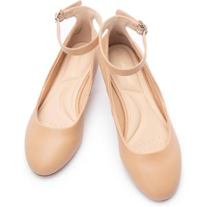 Ballet Flat Shoes for Women with Ankle Strap Low Wedge Heel, Cute Flats for Women, Comfortable Casual Dress Shoes (10, Nude Pu)