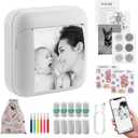 eSynic Portable Mini Sticker Printer-1200mAh Rechargeable Battery-Bluetooth Mini Printer-Lnkless Printing-Easy to Setup-5 Roll Adhesive & 5 Thermal Paper-6*Color Pen-for DIY/Photos/Study