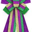 Mardi Gras Wreath Bows Mardi Gras Decor Bow Purple Green Glitter Srips Burlap Bows for Wreaths, Mardi Gras Ribbon Tree Topper Bows for Mardi Gras Home Indoor Outdoor Decoration Wreath Ornament Supply