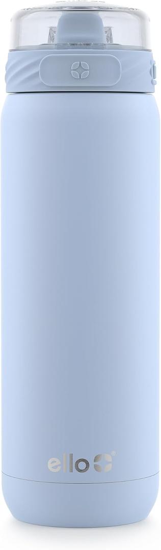 Ello Cooper 32oz Stainless Steel Water Bottle with Straw and Carry Handle, Double Walled and Vacuum Insulated Metal, Leak Proof Locking Lid with Soft Silicone Spout, Reusbale, BPA Free, Halogen Blue