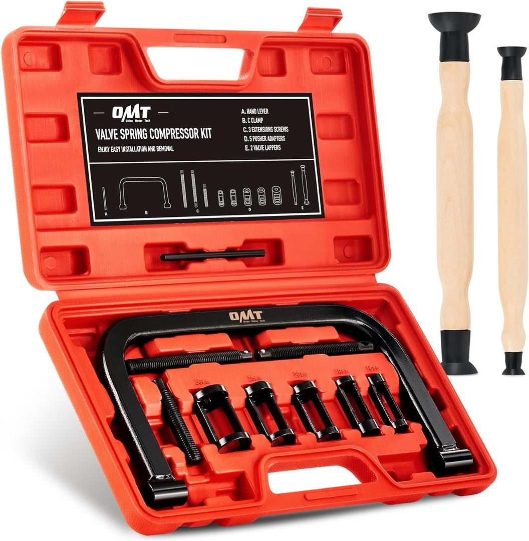 Orion Motor Tech Valve Spring Compressor, 10pcs Valve Spring Removal Tool with Solid C Clamp, 5pcs Collet Pusher Adapters for Motorcycle, ATV, Car, Small Engine Vehicle Equipment (red)