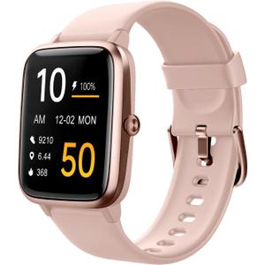Fitness Tracker Fitness Watches for Women Men (Make/Answer Calls), 1.85" Smart Watch for iPhone/Android Phones, Heart Rate/Sleep Monitor Steps Tracker Watch Pedometer IP68 Waterproof (Pink/gold)