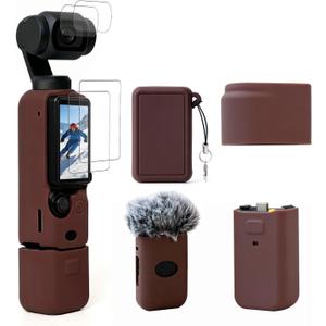 Case for DJI Osmo Pocket 3/Xtra Muse Camera, Soft Silicone Protective Case, Anti-Scratch, Slim Fit Skin with mic Cover and Screen Protector Accessories for Osmo Pocket 3/Xtra Muse (Brown)