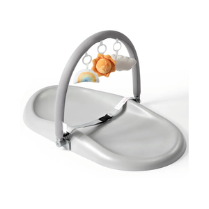 Wipe-Clean Baby Changing Pad, Waterproof Durable PU Pad, Soft & Non-Slip Safety Belt & Hanging Toys, Easy to Adjust & Removable Bar, Gray