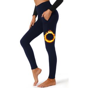 FULLSOFT Fleece Lined Leggings Women High Waisted Tummy Control Workout Winter Thermal Warm Soft Yoga Pants (Small-Medium, Y-navy Blue(with Pockets))