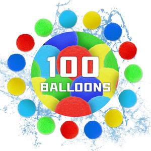 100PCS Reusable Water Balloons, Soaker Water Balls Kids Outdoor Toys for Pool Water Toys 5 Colors, Rightness Beach Ball for 3+ Years Children and Young Boys and Girls