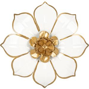 Metal Flowers Wall Decor White and Gold Wall Art Decorations Hanging 3 Pc Rustic Modern Floral Sculpture Wall Accent Artwork Indoor Outdoor for Bathroom Kitchen Bedroom Living Room Patio Porch 10 Inch